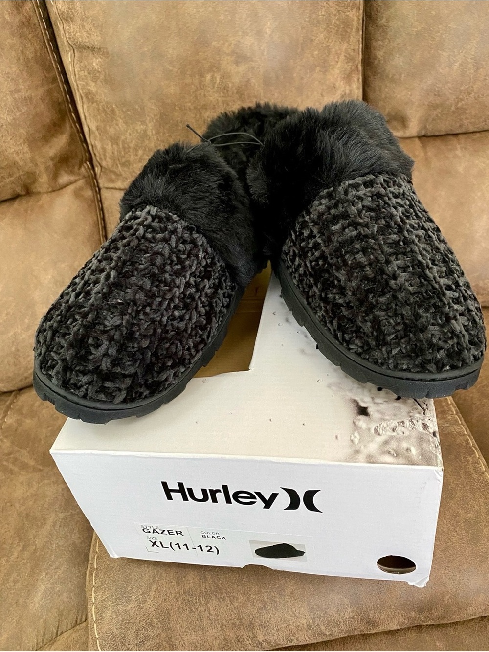 Hurley Black Faux-Fur Knit Slip-On Clogs